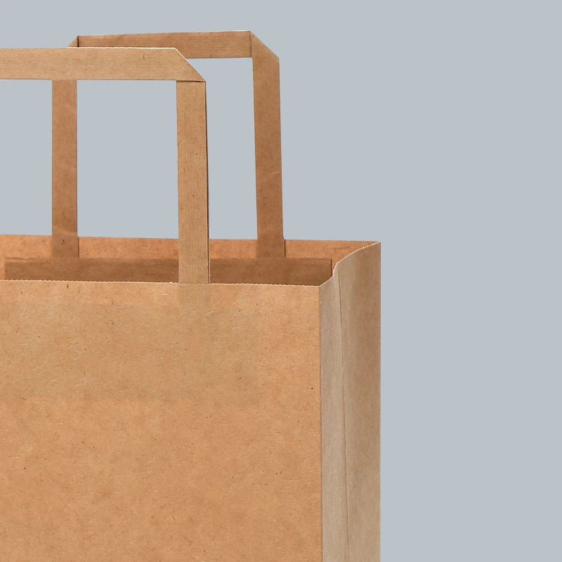 Custom Logo Restaurant Carry out Paper Bags Takeaway Reusable Kraft Paper Bags for Food Pizza with Handle Wide Square Base