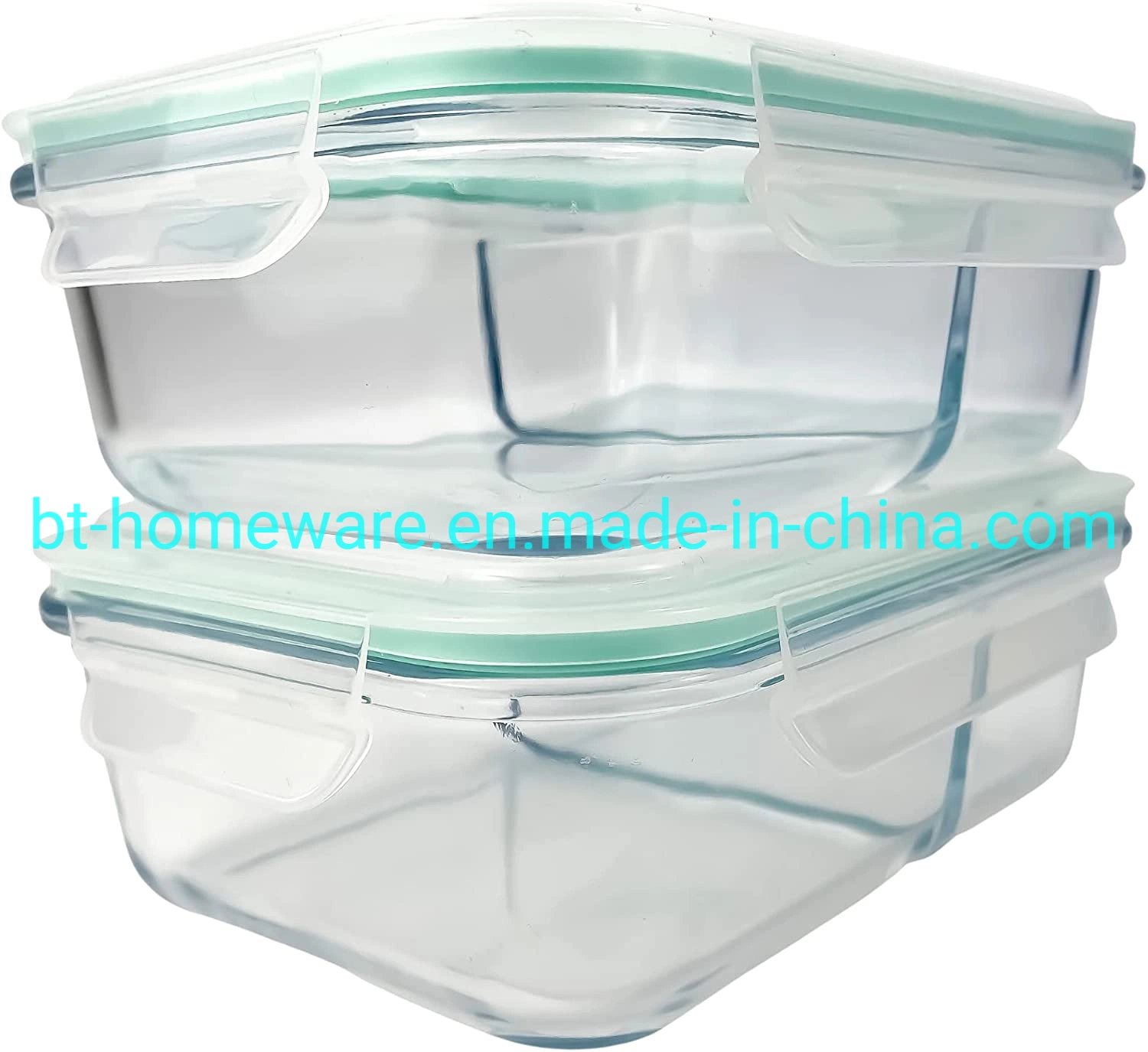 580ml 980ml 1380ml 196oz 32oz 46oz Glass Rectangle Food Storage Container with Partition Wall Locktop for Leftovers Microwave Oven Dishwasher Freezer - BPA Free