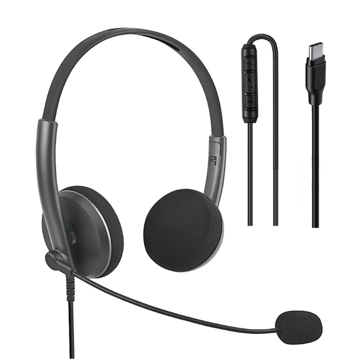 Hochwertiges Headset mit Geräuschminimierung für kabelgebundene Callcenter-Kopfhörer Mit Multifunktionsstecker 3,5mm USB Typ C Stecker