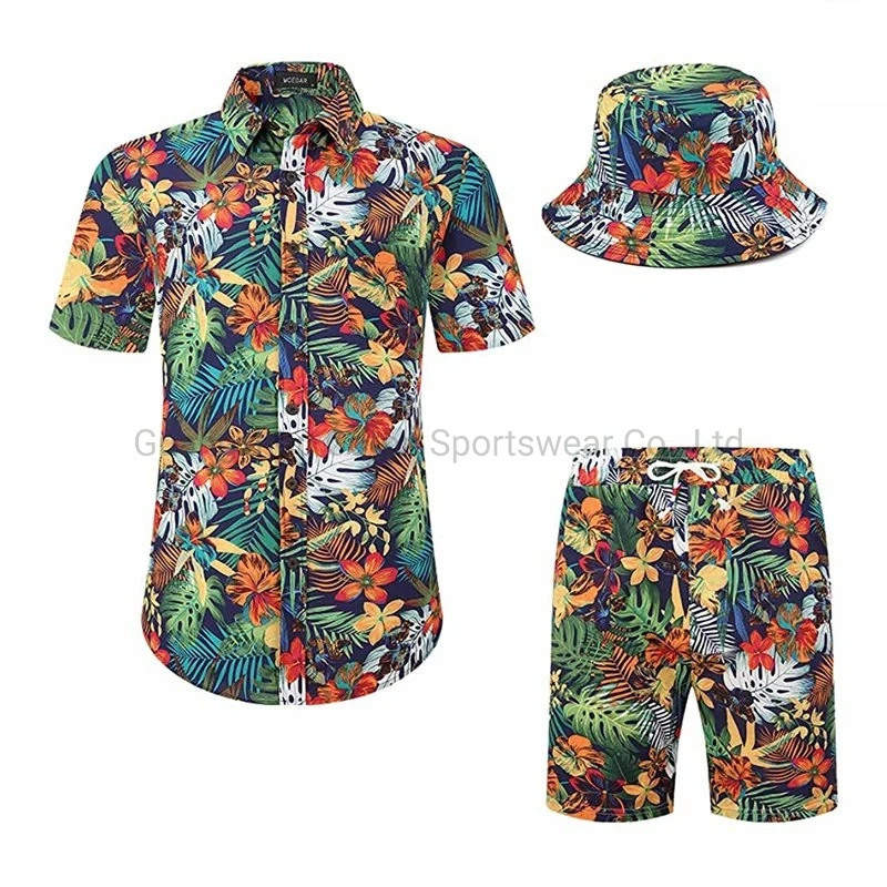 Men Hawaiian Geometric Flower HD Printed Wholesale/Supplier Hawaii Shirts for Beach