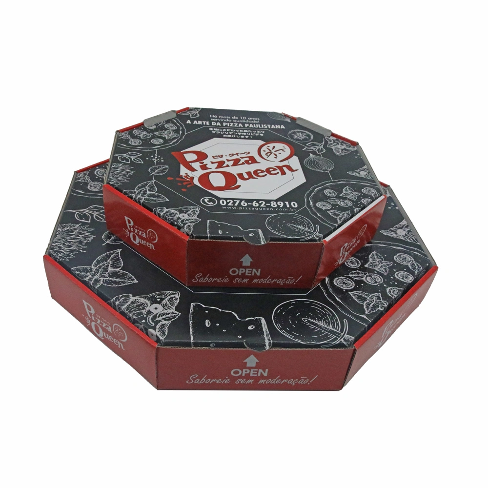 Cajas de cartón de tarta personalizada Alimentos grandes Negro Catering Octagon corrugado Pizza Box