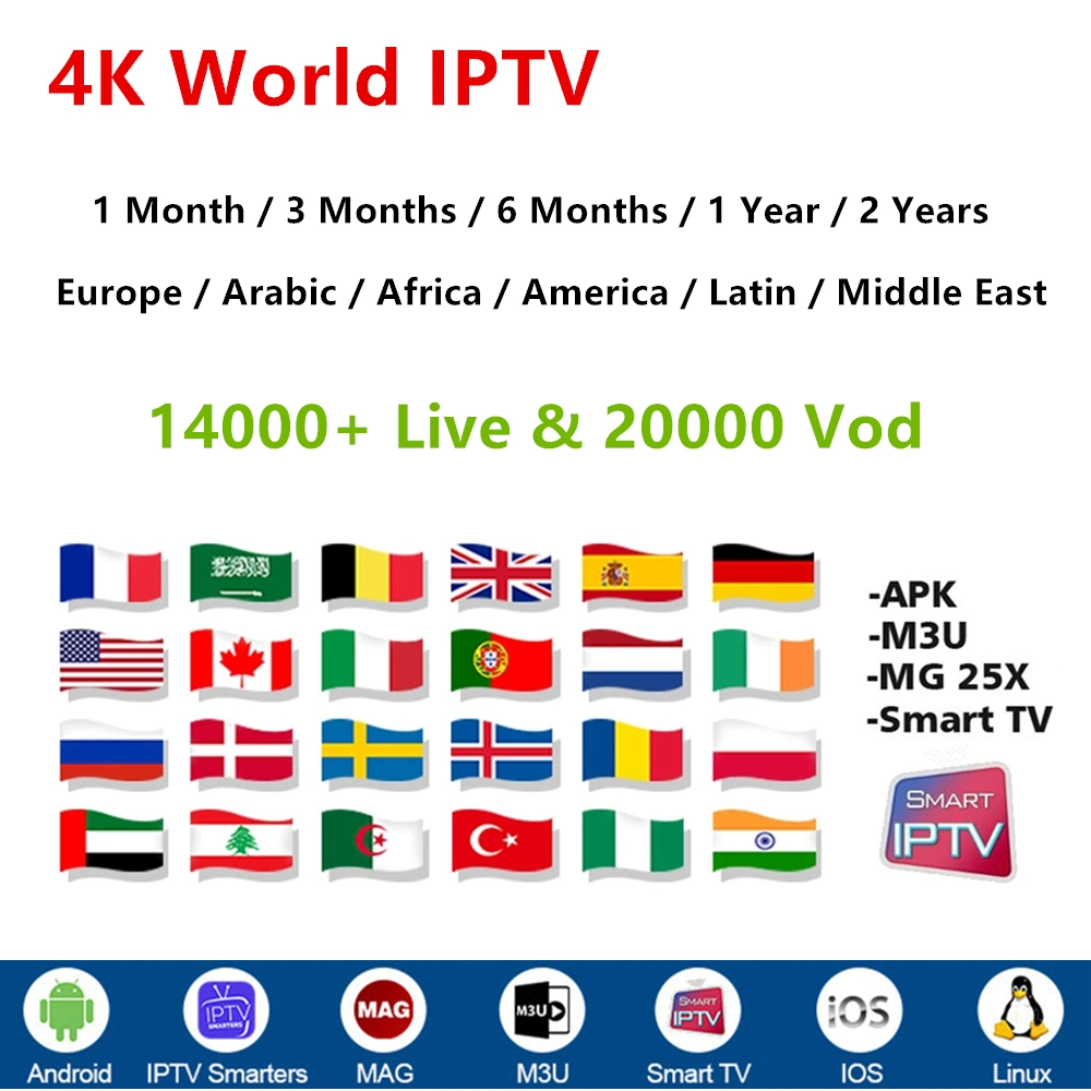 خادم IPTV بدقة 4K STB Cobra M3U بائع الرمز الأوروبي في الولايات المتحدة الأمريكية اشتراك اللوحة