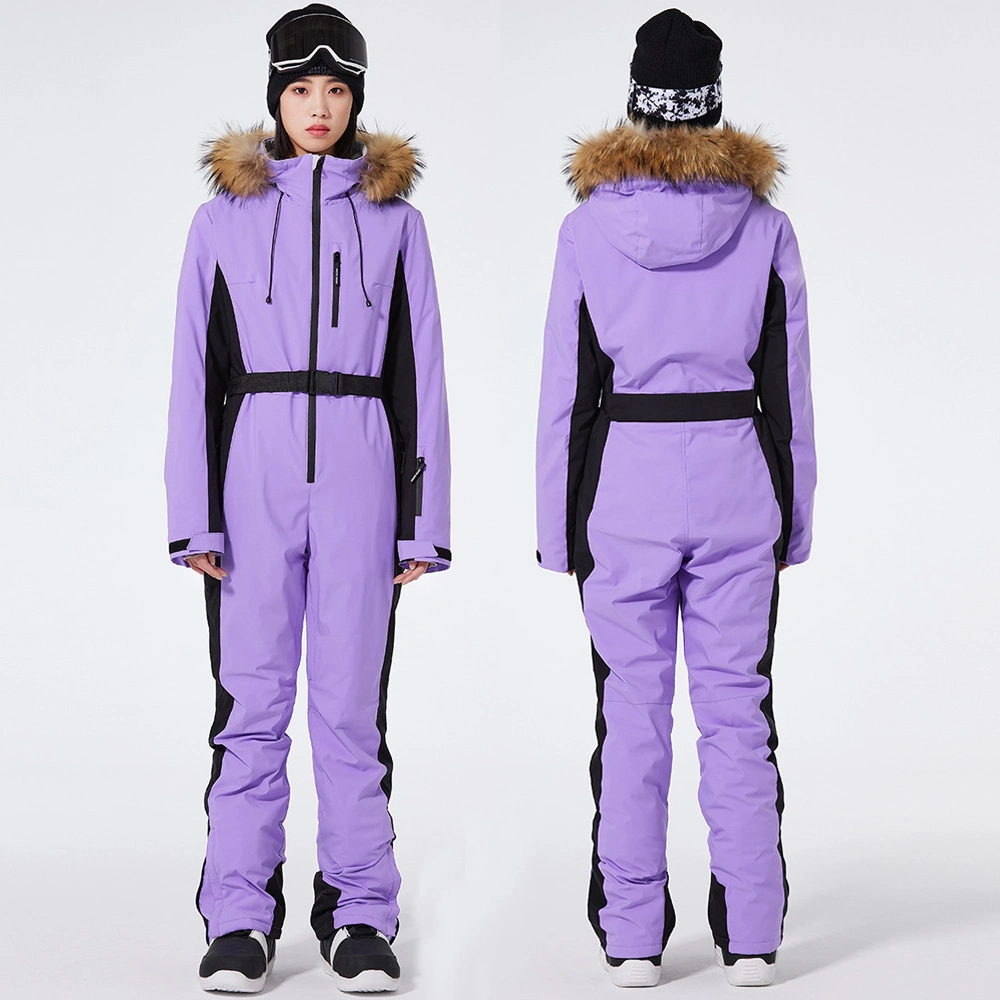Wholesale Outdoor Snow Wear with Fur Women One Piece Ski Suit
