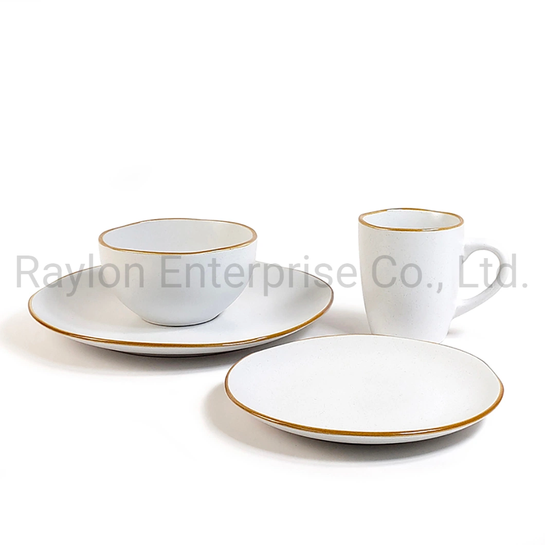 European Tableware Ceramic Bowl Plate Irregular Speckled Dinner Set with Reactive Rim