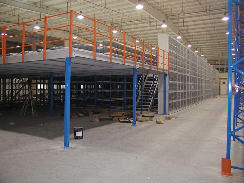 Steel Platform Raised Mezzanine Metal Steel Racks Multi-Tier Bolted Shelving with Staircase & Handrail Bracing for Industrial Warehouse Storage Racks