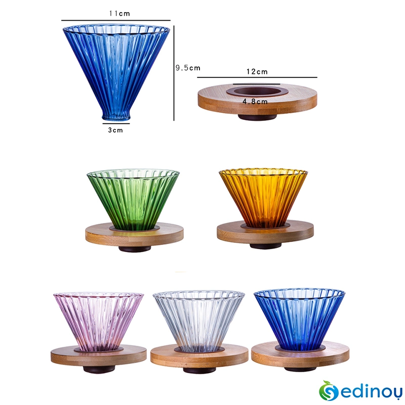 High Borosilicate Glass Color Coffee Filter with Wood Stand
