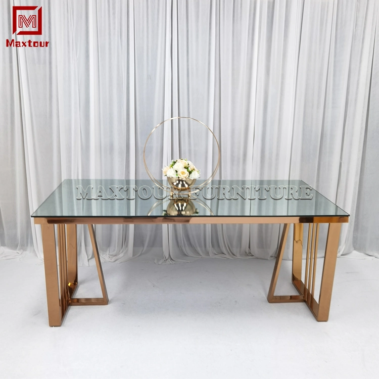 Muebles de comedor de lujo superior de cristal o mármol, oro rosa mesa de comedor moderno