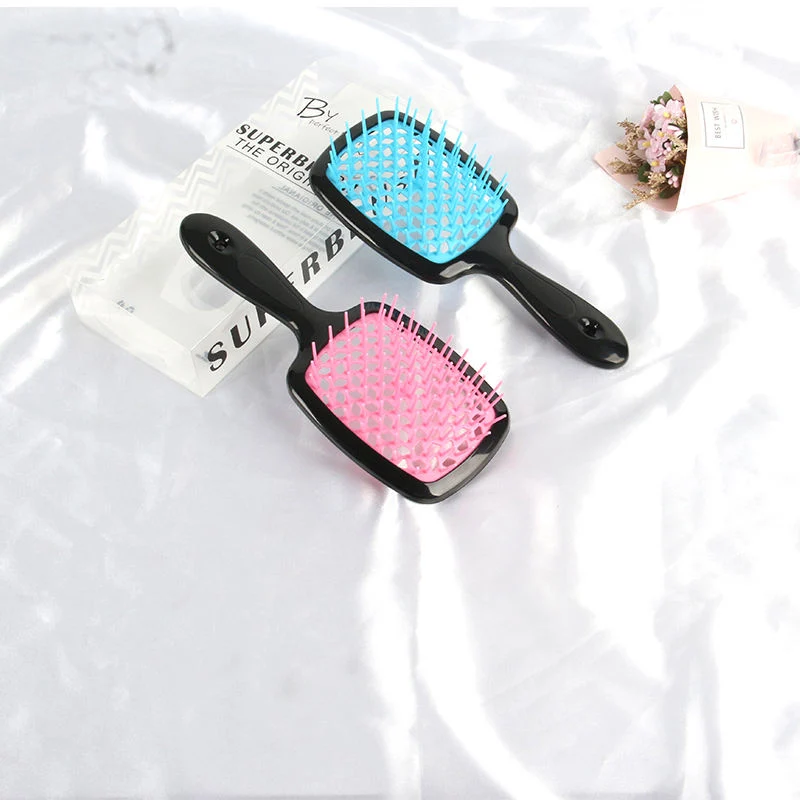 Custom Colorful Massage Hair Comb Hairdressing Hollow Grid Comb Wide Teeth Detangling Hair Brush Curly Hair Brush Unbrush