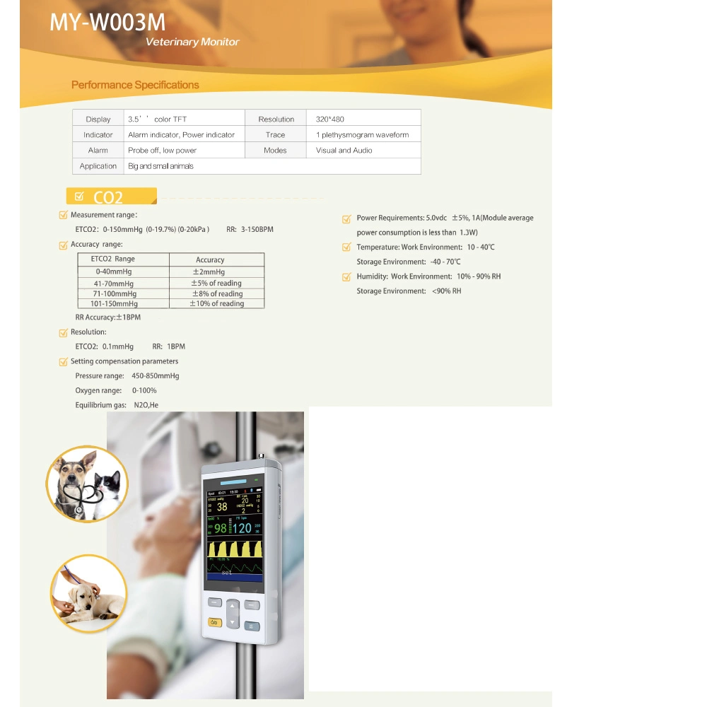 Équipement médical Moniteur de signes vitaux portable intelligent pour patients vétérinaires en unité de soins intensifs.