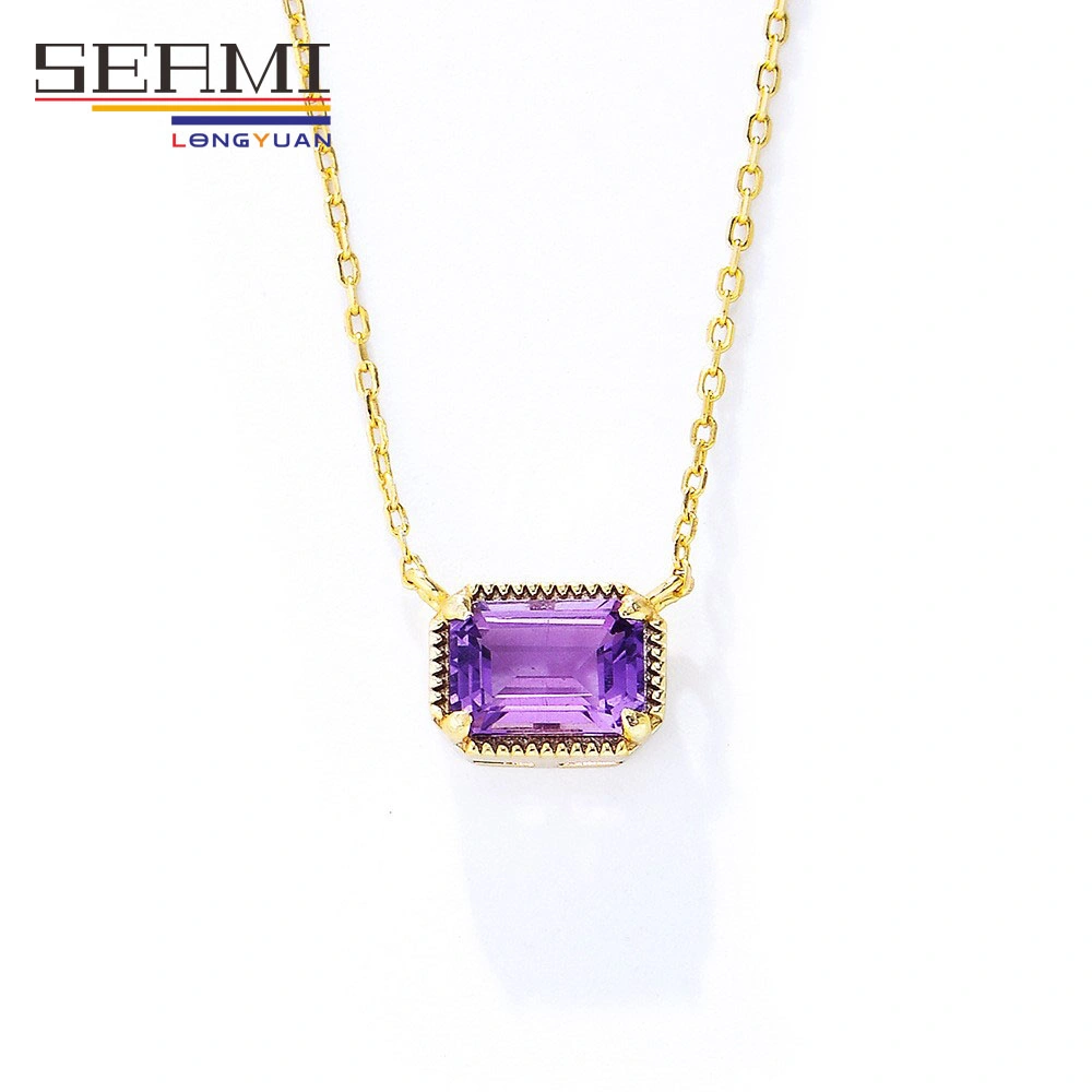 Hot Sale Fashion S925 Silver Necklace Natural Amethyst Pendant Jewelry