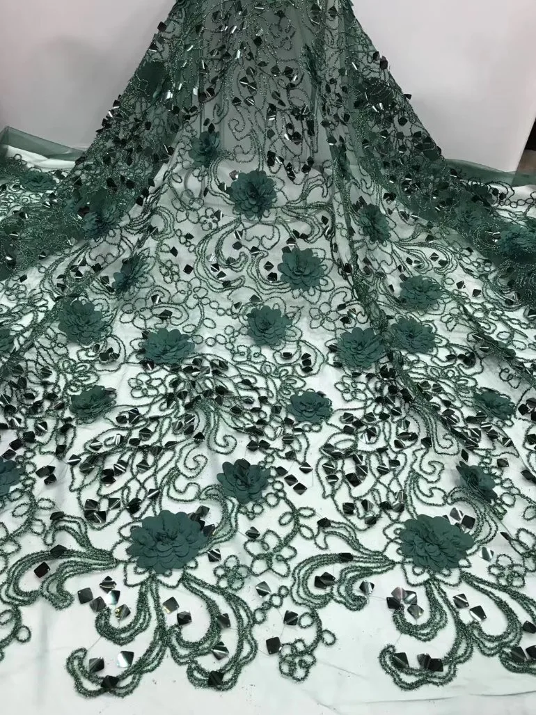 Fleur Nigeria Laces 3D Broderie Tulle Dentelle Tissu pour Robe de Mariée