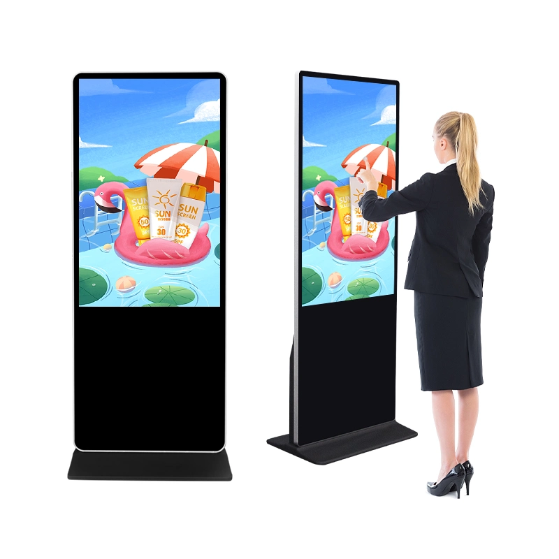 43 55 65-дюймовый ЖК-проигрыватель для рекламы Totem Вертикальный напольный цифровой табло Внешний сенсорный экран Киоск Реклама Оборудования