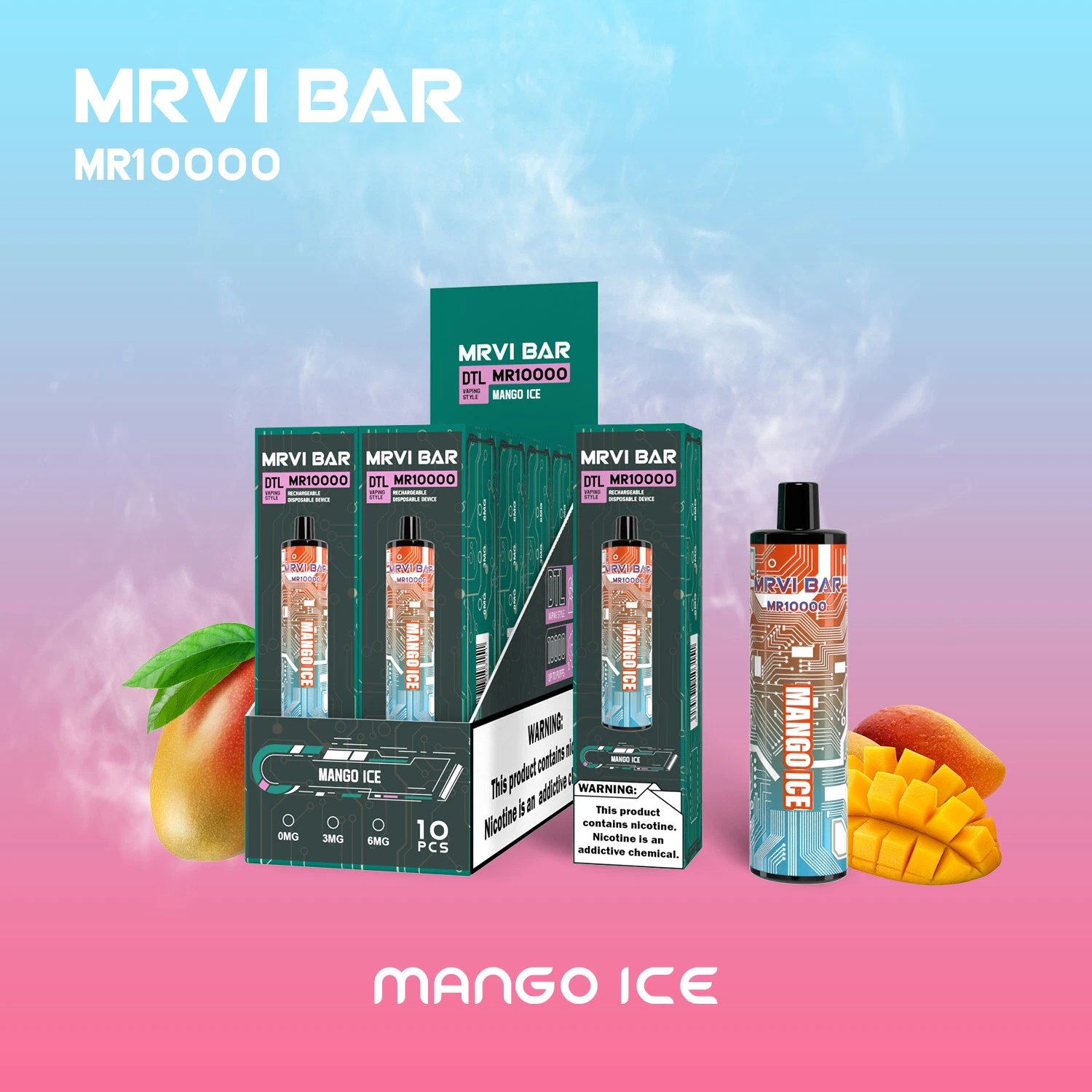 Direct to Lung Vaping Style Disposable Vape Mrvi 10000 10K Puffs Bar Big Smoking 19ml Pod Dtl E Cigarettes