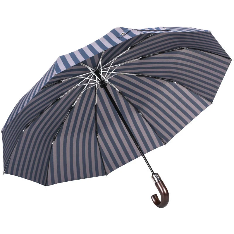 Heavy Duty Durable Wooden Handle Check Pattern Compact Automatic Open Close High Level Souvenir Brand Gift Umbrella