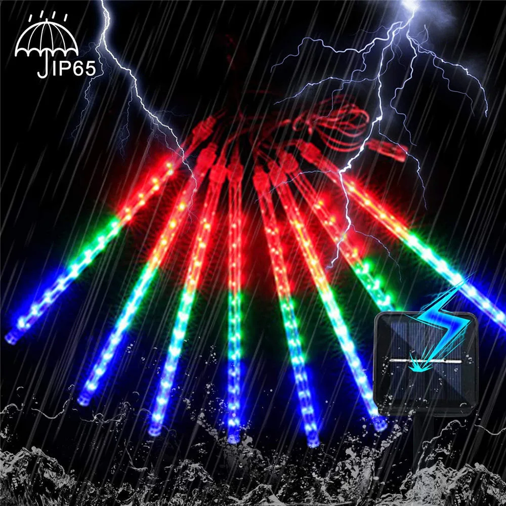 Waterproof Solar RGB Meteor Snow Shower Falling Rain Drop Icicle Christmas Tree Party LED String Garden Lights Outdoor Decor