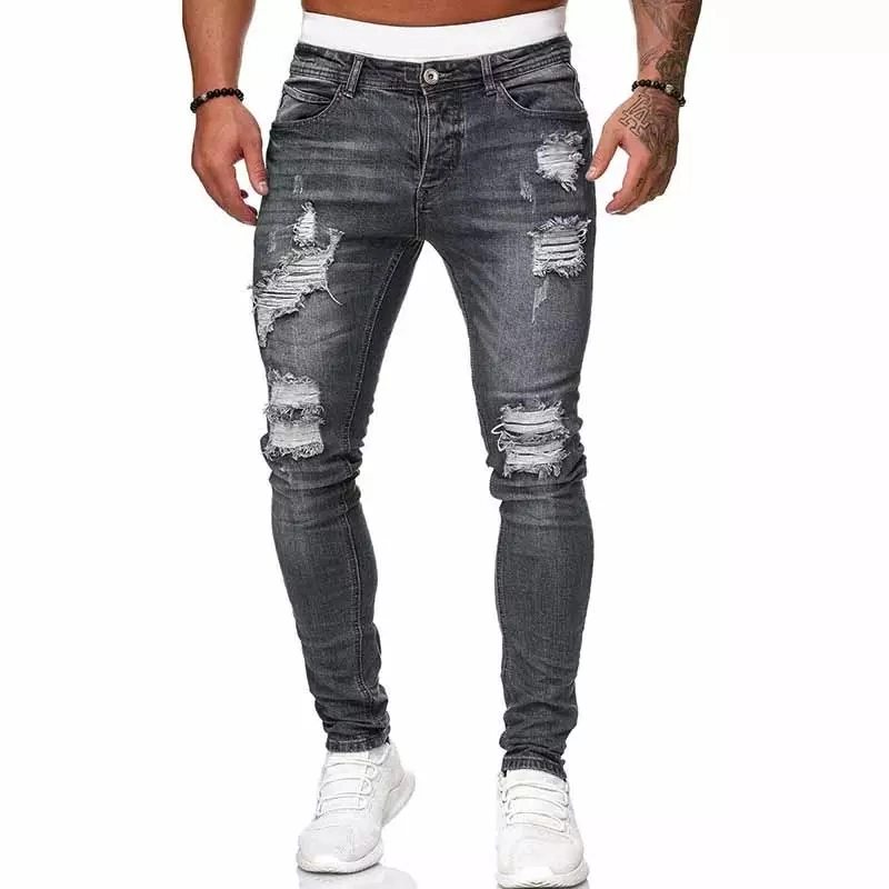 Directamente da fábrica por grosso Ripado Skinny Stretch calças de ganga homens Slim Jeans da