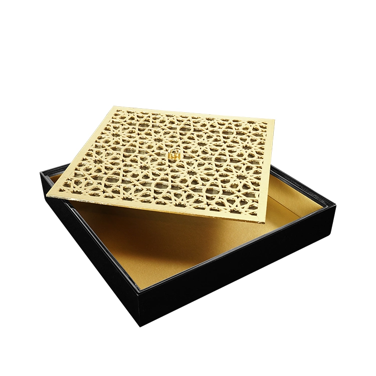 Sawtru Lid and Base Wooden Painting Box with Gold Foil and Engraved Pattern for Chocolate