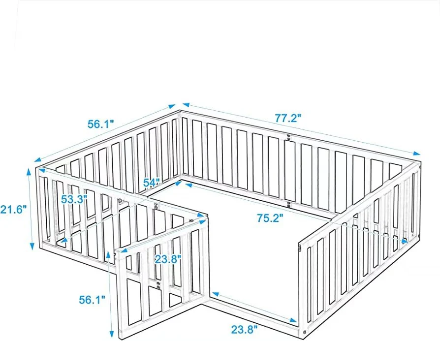 Hot Selling Baby Playpen Bed Solid Wooden Kid Bed Furniture Floor Toddler Bed with Fence