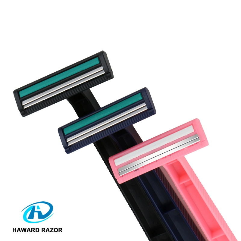 D210L Two Blades Shaving Razor with Fixed Head Plastic Handle Disposable Razor