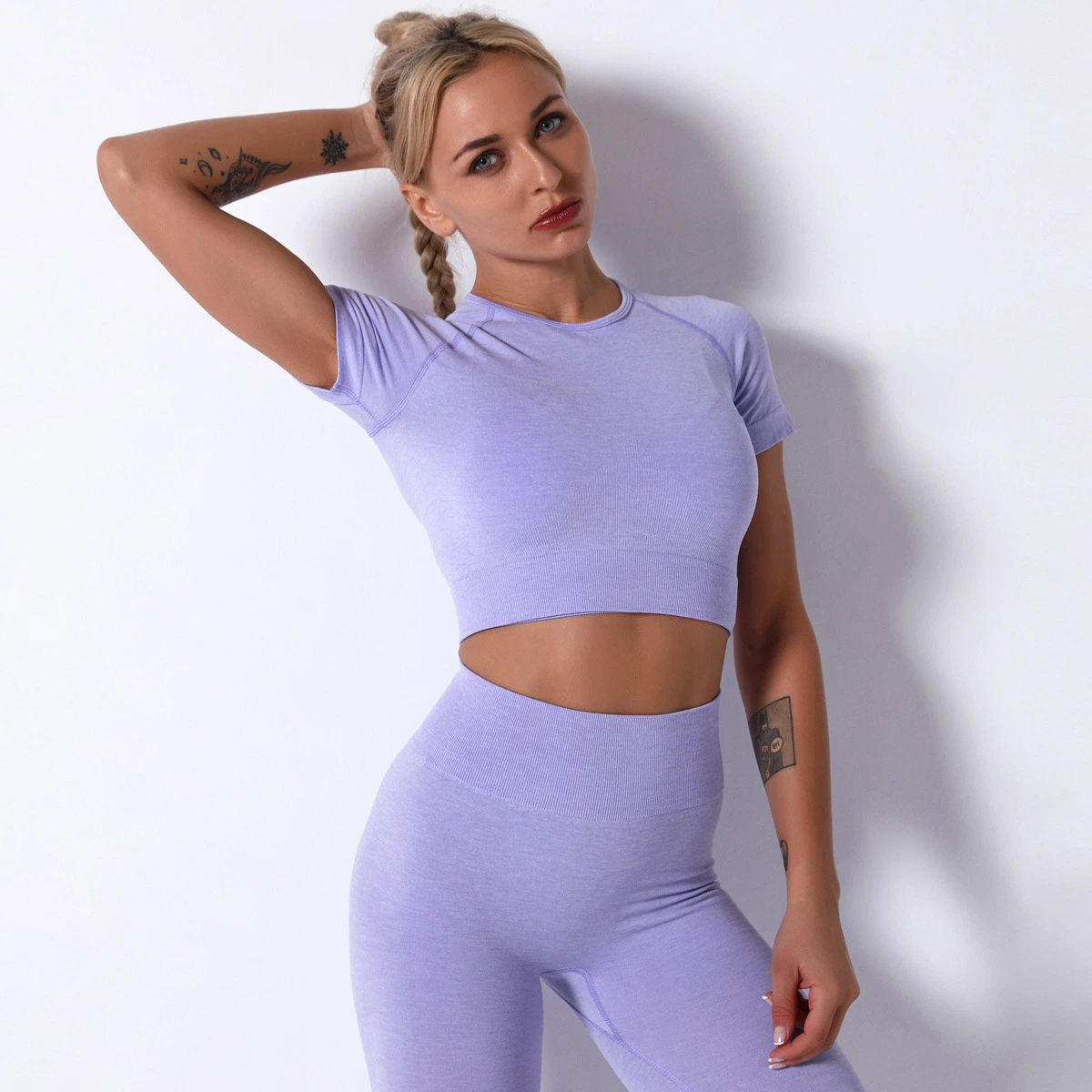 Women Seamless Custom Logo Sport Gym Top and Shorts Fitness Yoga Sets