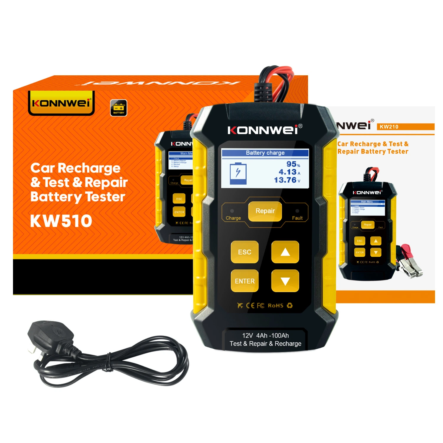 Kw510 Car Battery Tester with Repair and Charge Function