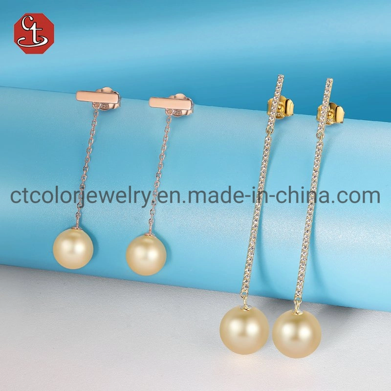 925 Silver Jewelry Earring with Champagne Pearl, 14/18K Gold Plated For Women