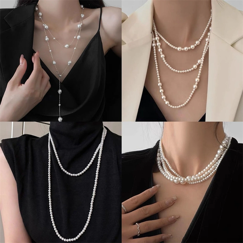 Classic Exquisite Pearl Beaded Choker Collarbone Sweater Necklace Fine Jewelry