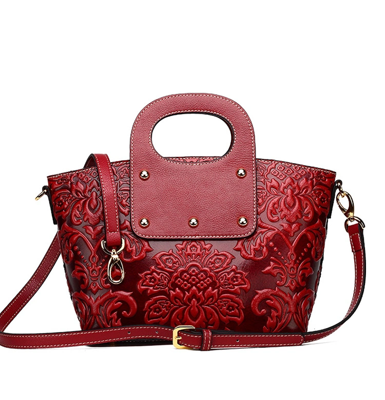 High End Luxury Chinese Style Custom Red Leather Tote Ladies Handbags