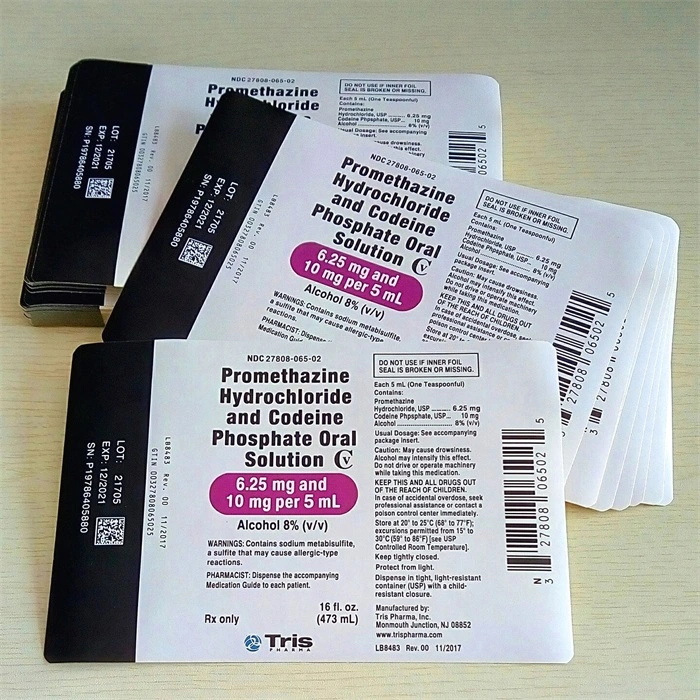 Tris Promethazine Hydrochloride and Codeine Phosphate Sticker Label with Qr Code