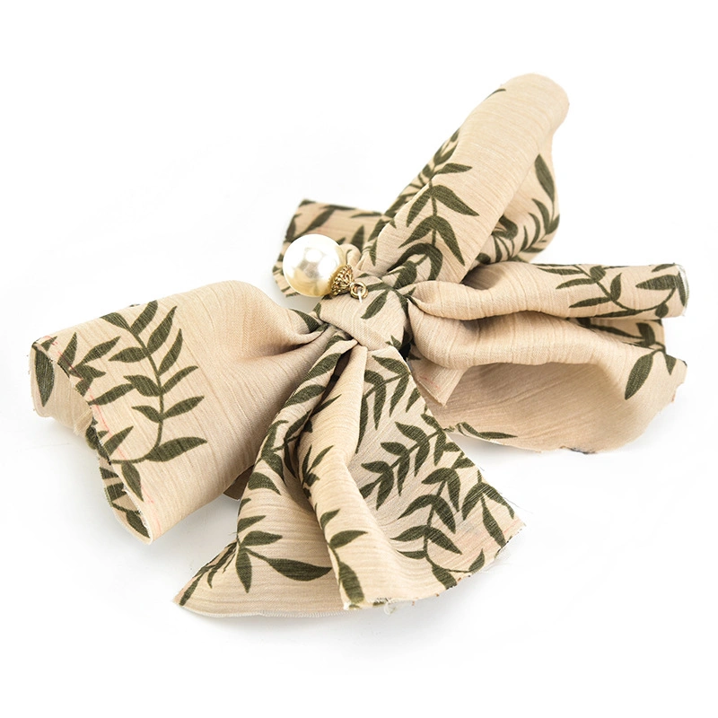 Hairpin Beauty Strip Printed Double Bowknot Leaf Hair Clip