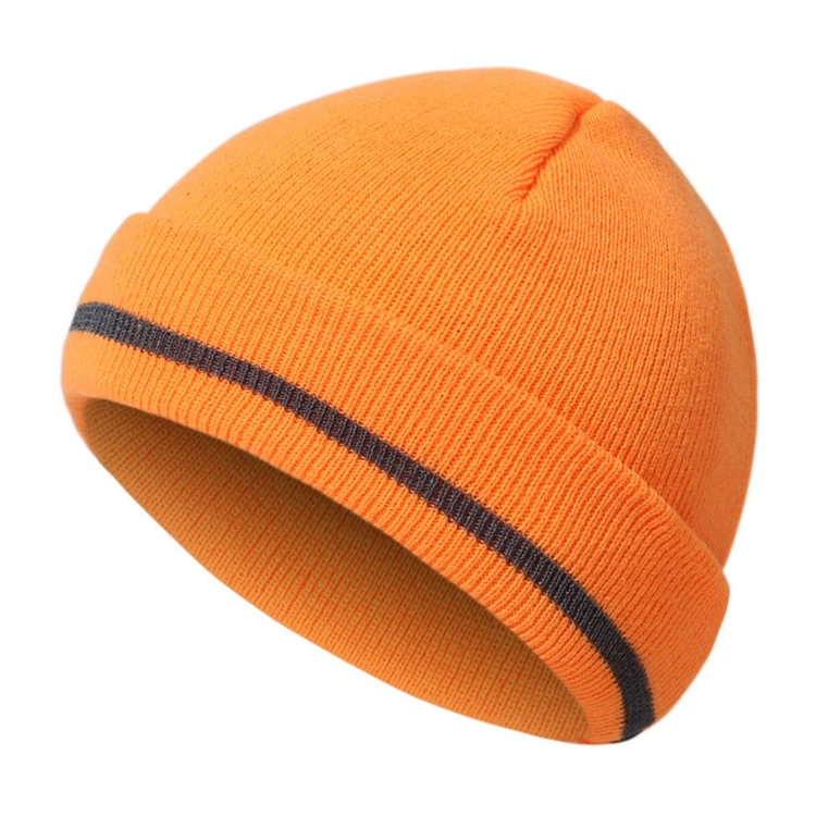 Winter OEM Customized Logo Knitted Cuff Acrylic Outdoor Safety Reflective Hat