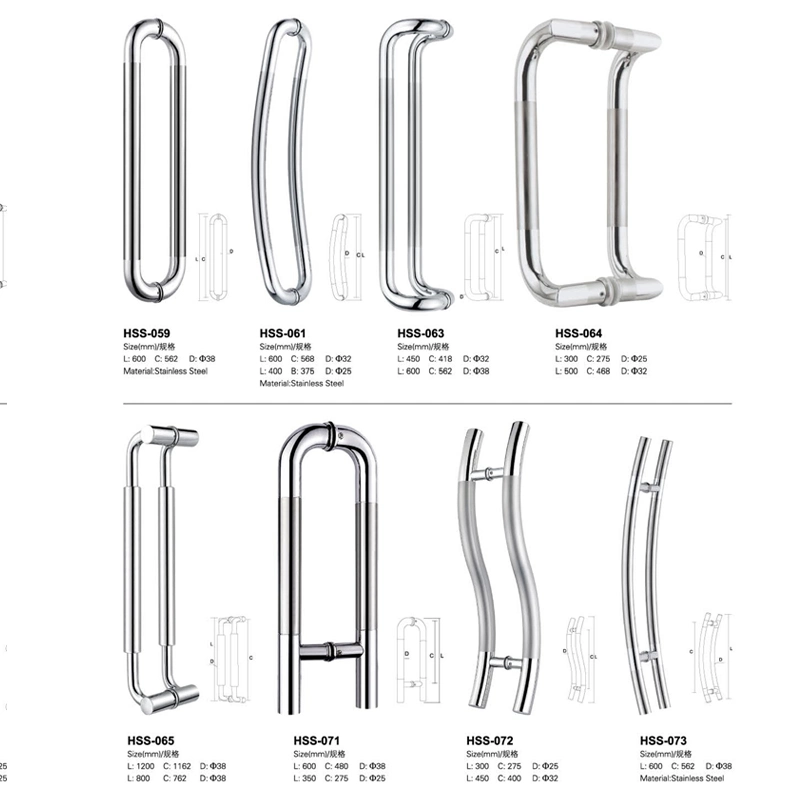 H-Shaped Aluminium Sliding Tempered Crystal D Type Stainless Steel Glass Door Handle