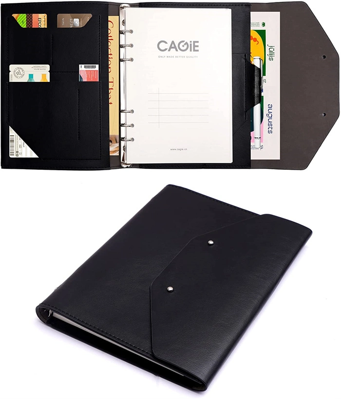 A5 6-Ring Binder PU Leather Notebook Filling Spiral Notebook with Lined Page