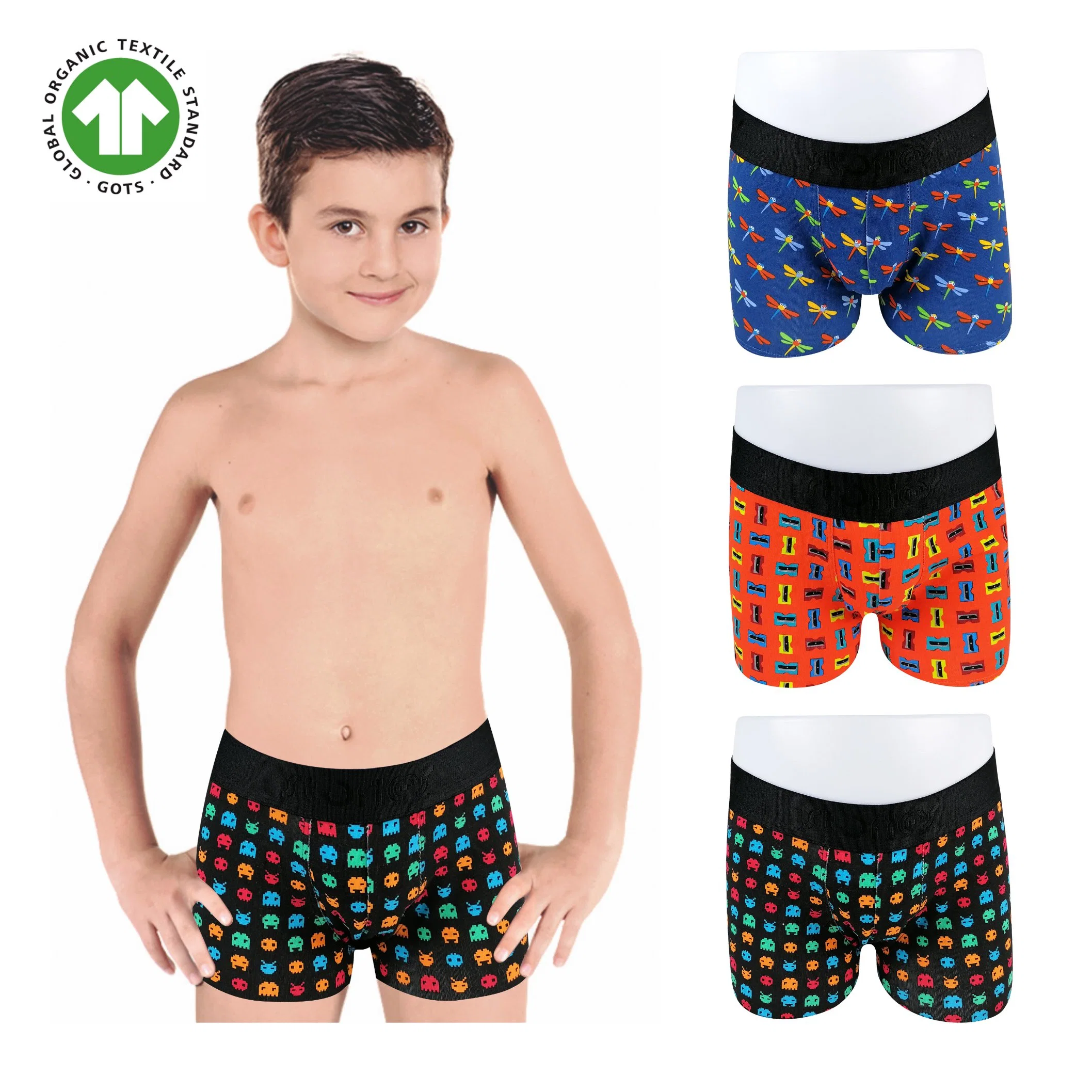 Haute qualité Coton biologique Personnaliser Carton Imprimer Little Bay Boys Boxers