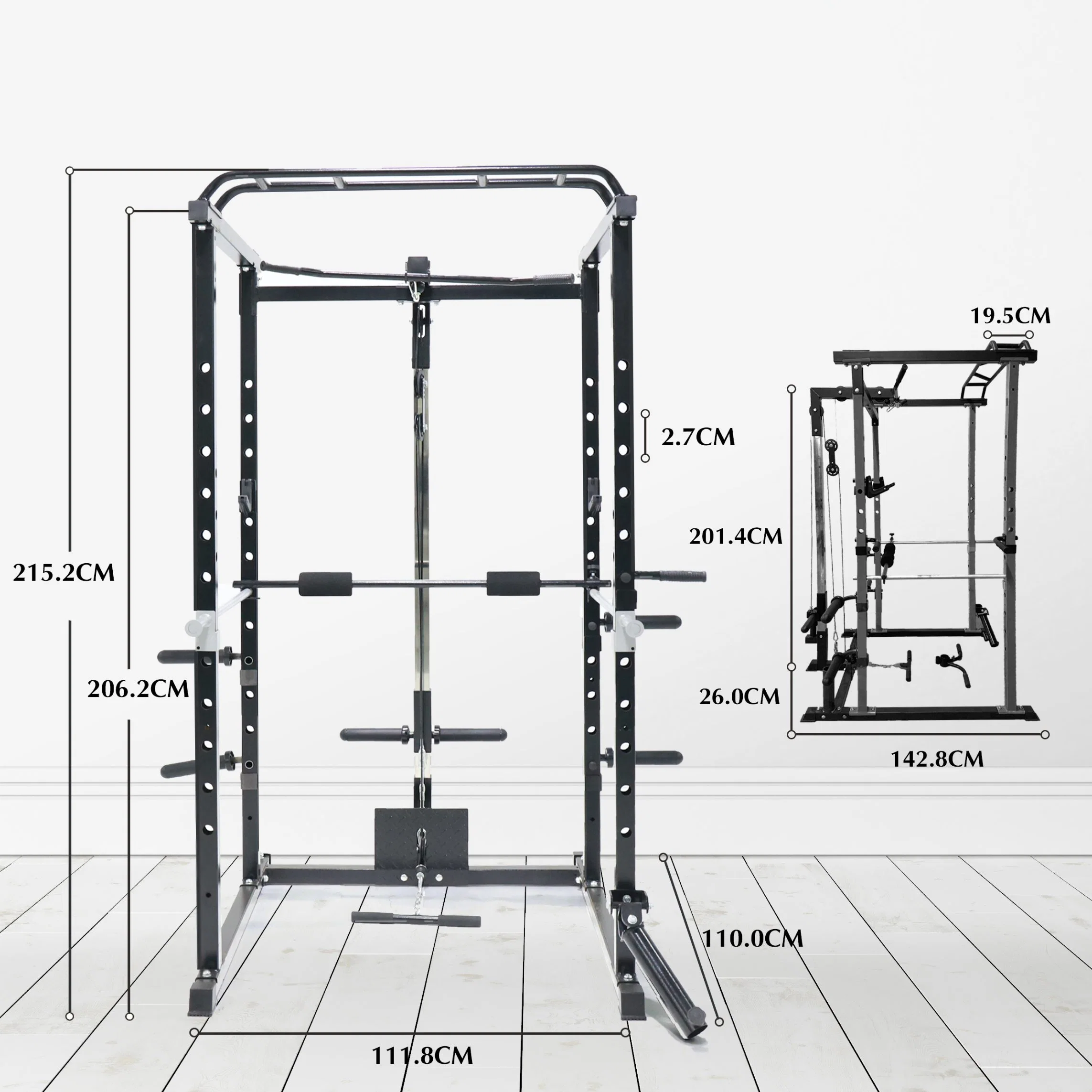 Squat Rack with Optional Lat Pull-Down Attachment, Q235 Steel, 1000lbs Capacity, Strength Training Gym Equipment