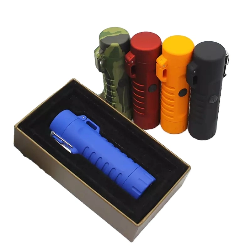 Cigarette Lighter Outdoor Multi-Function USB Electric Lighter with Flashlight and Compass Waterproof