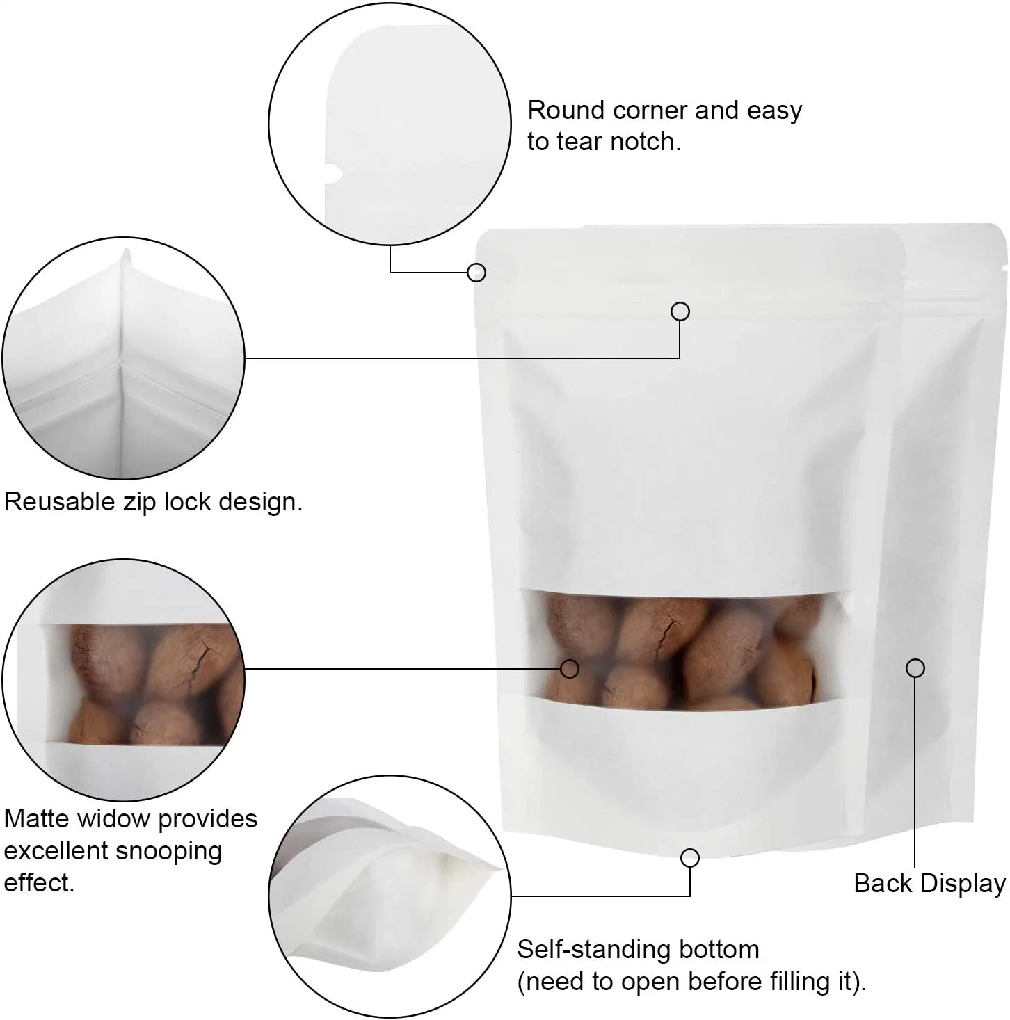 Customized Ziplock Brown White Kraft Craft Paper Bags Standing up Pouches Food Packaging Custom Your Logo Coffee Nuts Candy Ziplock Craft Bags