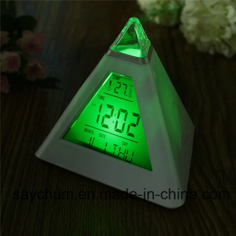 Charminer 7 LED Pyramid Change Colour Digital Clock with Date Alarm Temperature Alarm Clock ABS Electronic Component