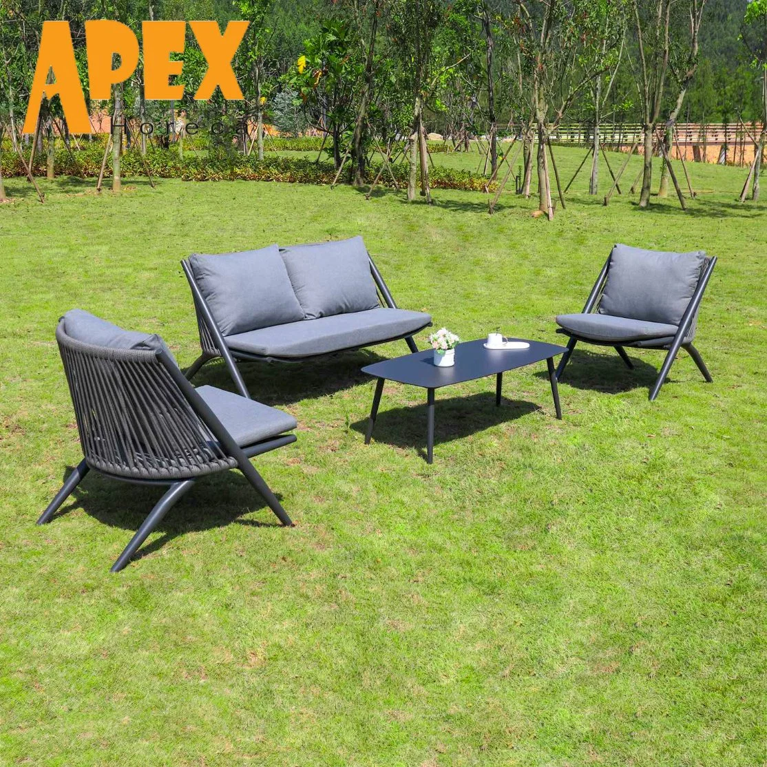 Modern Popular Aluminum Rope Outdoor Garden Furniture Chair with Coffee Table