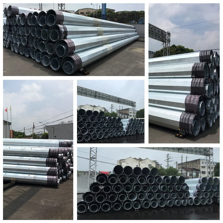 Tapered Electricity Power Transmission Line 12m Hot DIP Galvanized Steel Electric Pole