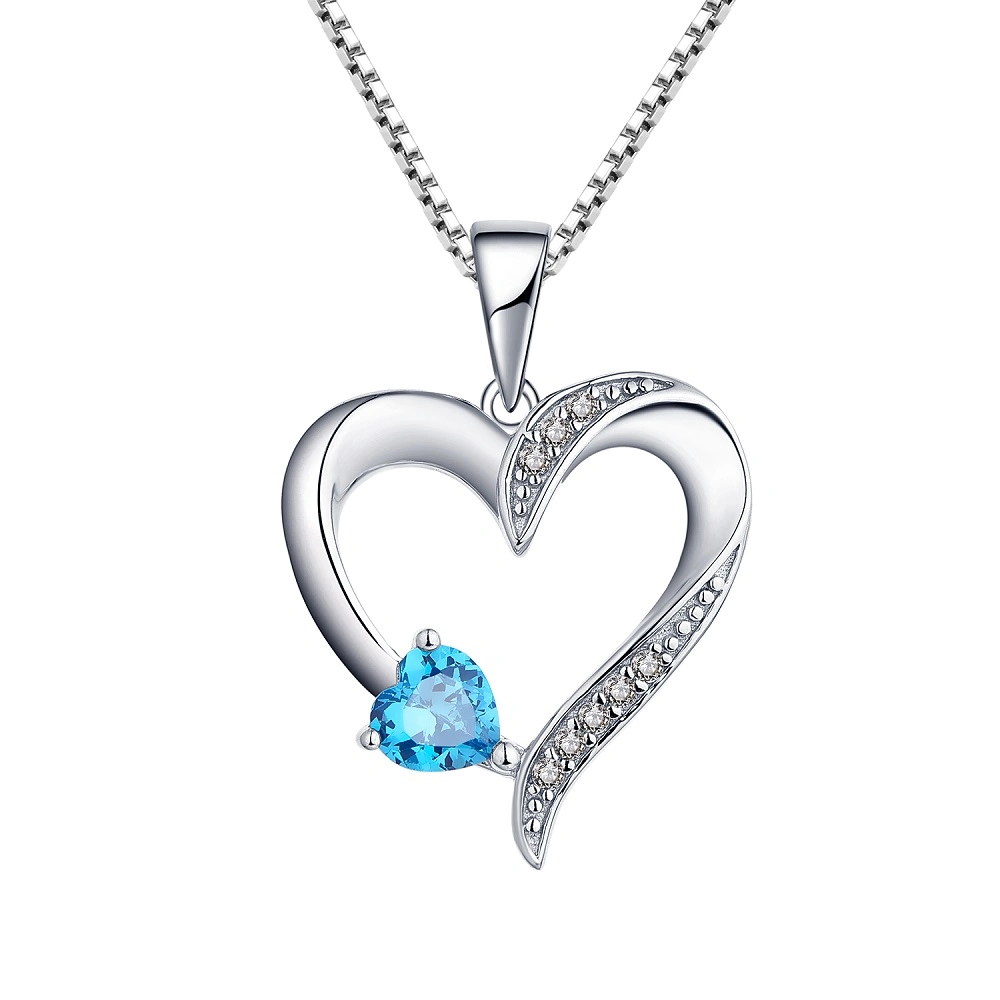 Romantic 925 Sterling Silver Double Heart CZ Charm Pendant Necklace