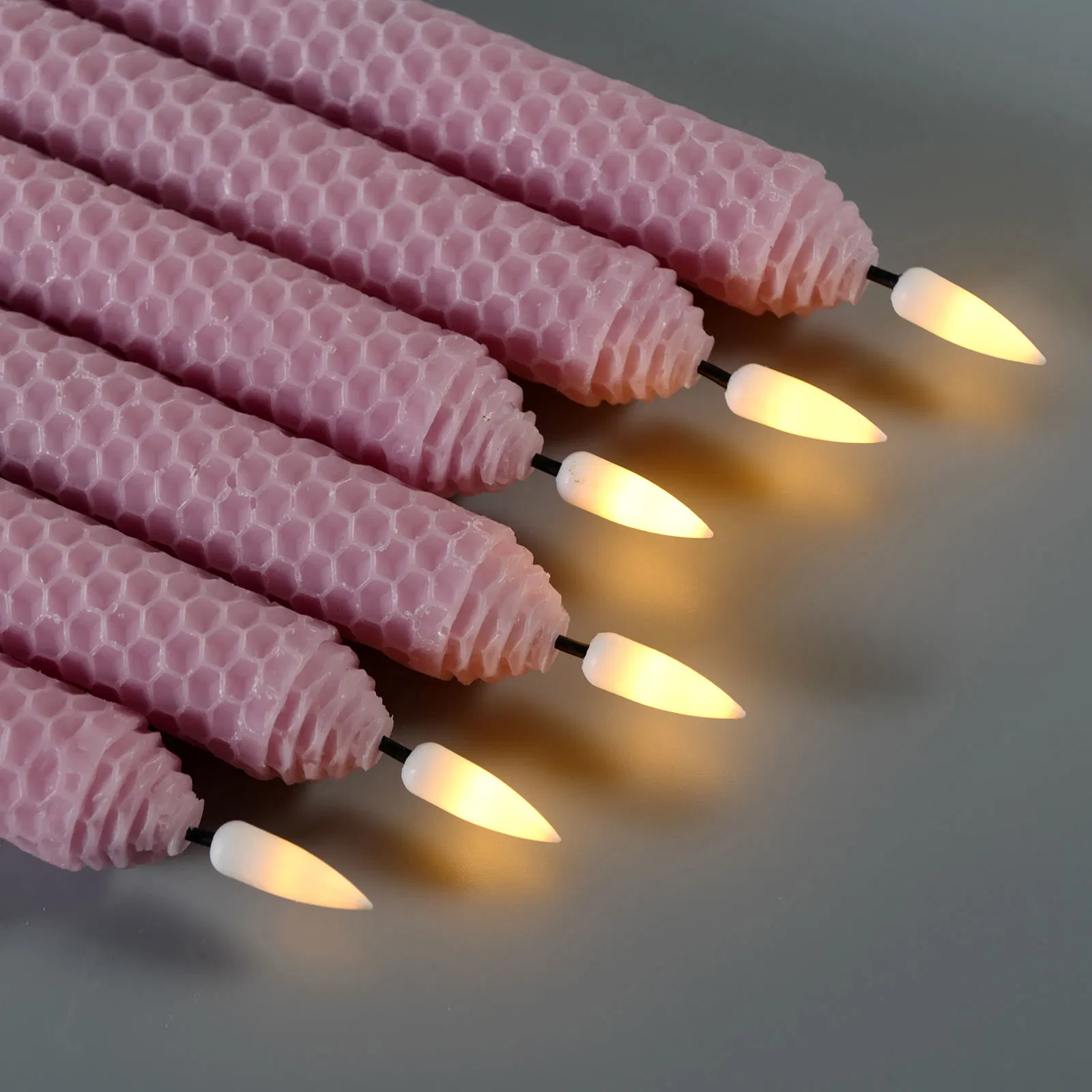 Battery Operated Paraffin Wax Light 10 Key Remote Control Pink Honeycomb LED Taper Candle