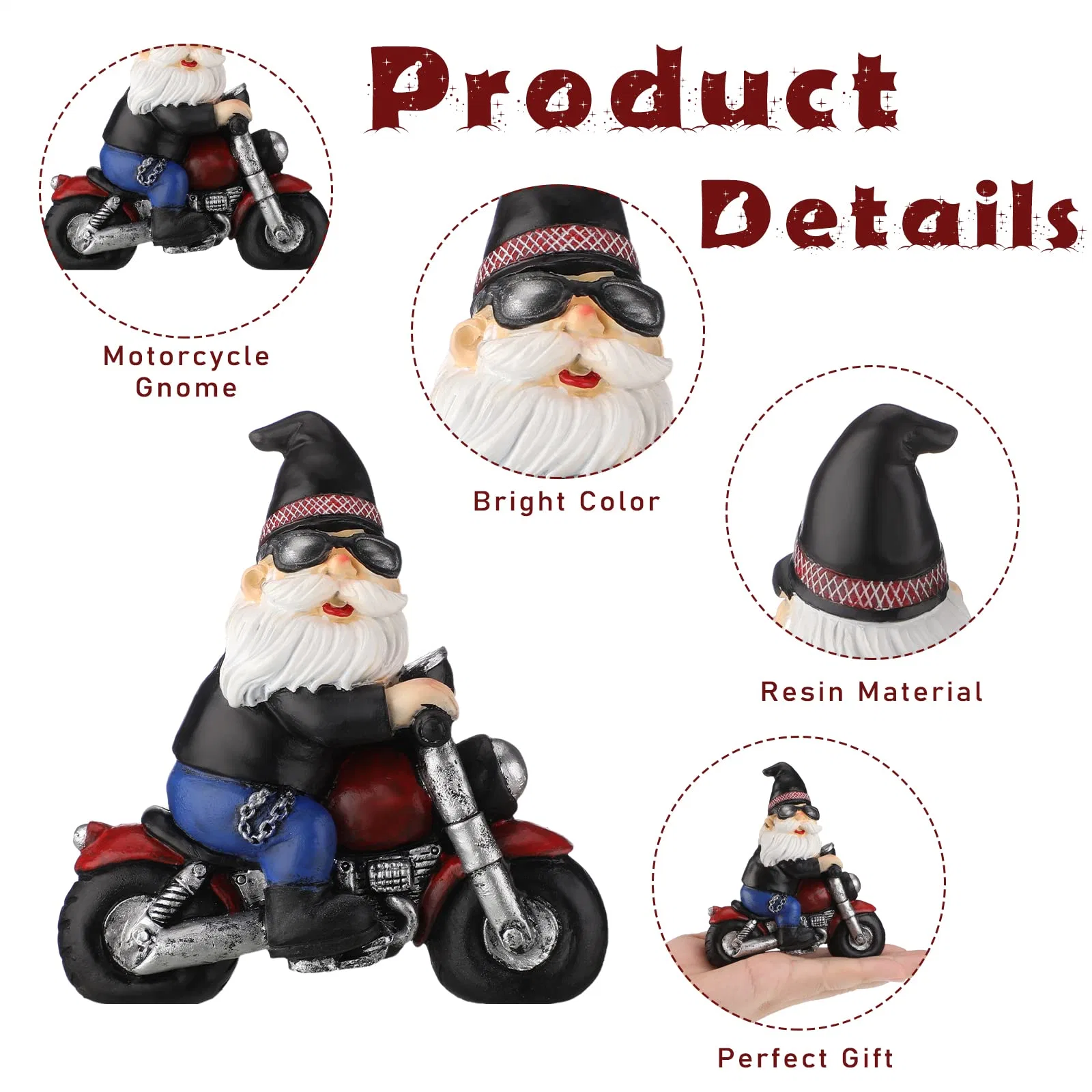 Biker Motorcycle Gnomes Farmhouse Decor Christmas Gnomes Resin Figurines