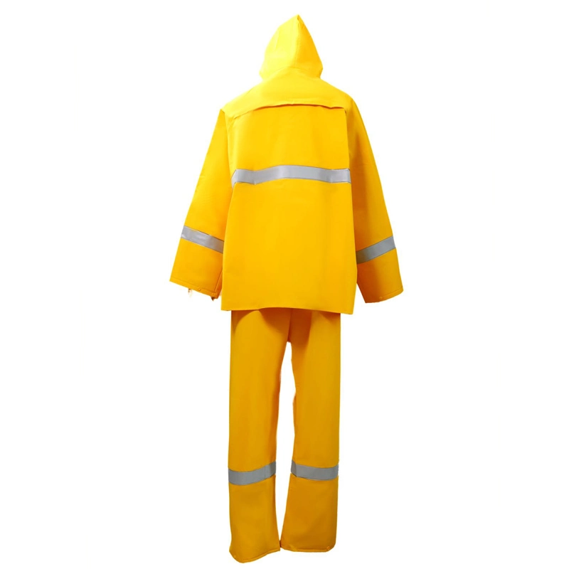 Custom Logo Two Pieces Yellow PVC Polyester High Visibility Reflective Rainsuit Waterproof Oil Chemical Resistant Men Raincoats