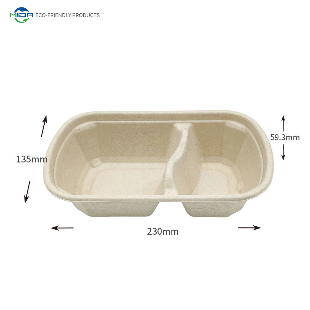 Restaurant Disposable Sugarcane Pulp Bagasse Dinnerware Tray Burger Box Dinner Set Lunch Box 2 Compartment Take Away Box Food Containers Tableware with Lids