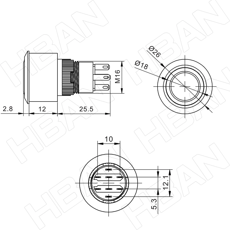 Plastic Push Switch Pin Terminal LED Illumination 1no1nc Power Start 22mm Custom Button