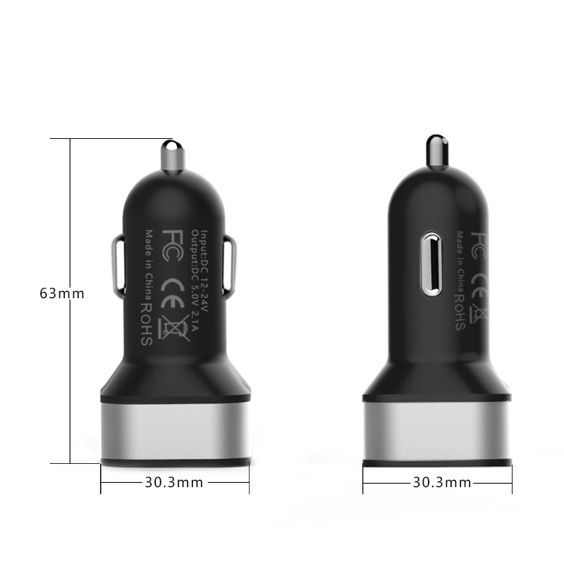 Black Silver Dual USB Ports Car Charger