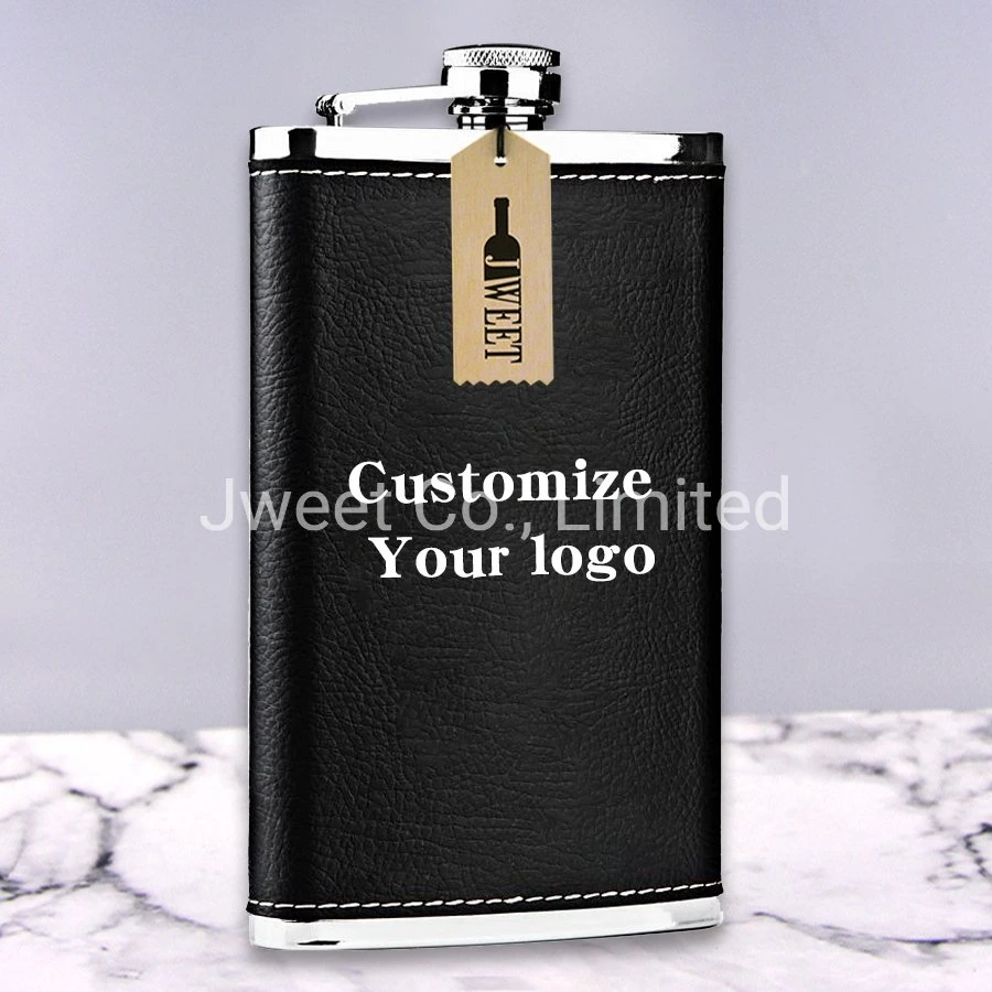 10oz Wisky Whiskey Black Flask Stainless Steel Hip Flask Leather