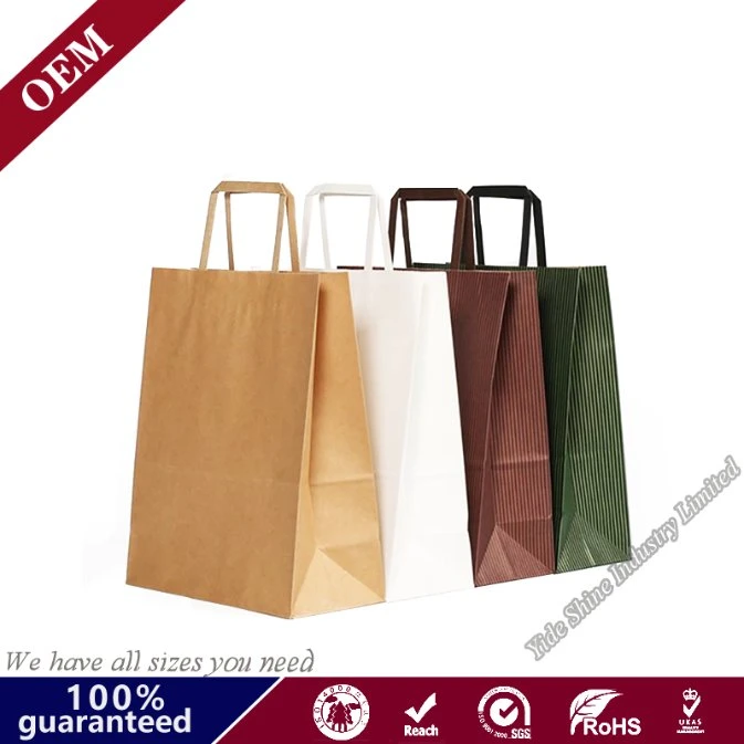 White Brown Kraft Paper Carrier Bag Accepted Custom Size Logo Printing with Flat Twisted Inside Handles