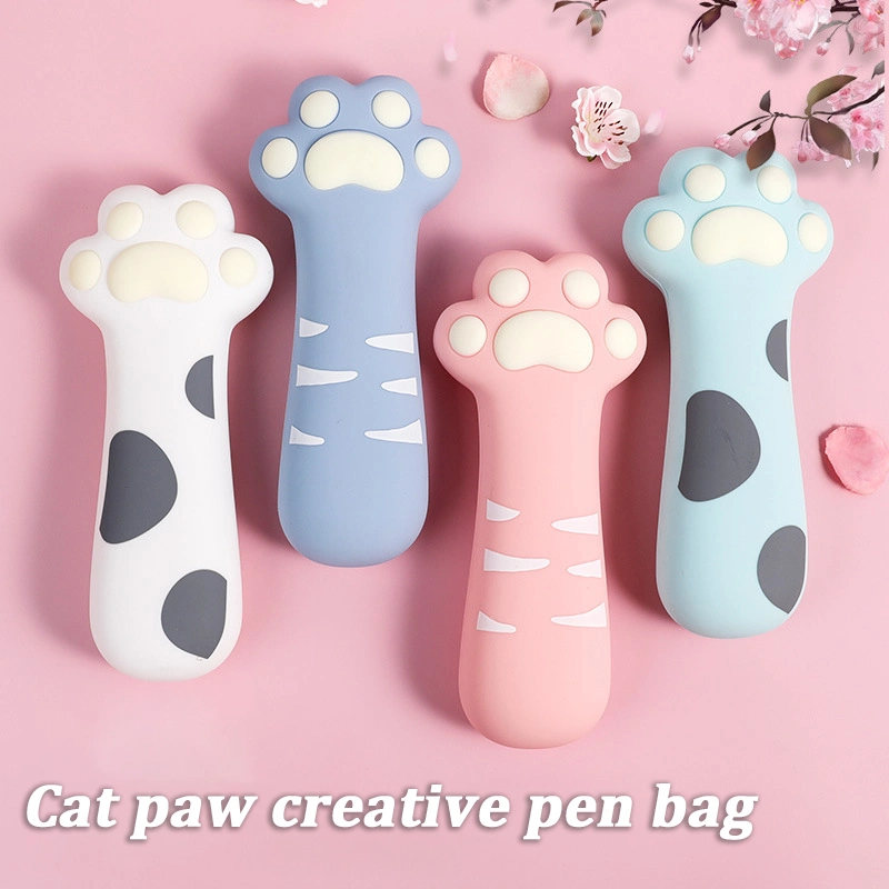 Silicone Pencil Bags Cat Paw Shaped Pen Bag Zippered Pencil Case Cartoon Cosmetic Brushes Holder Bags Stationery Supplies for Office School